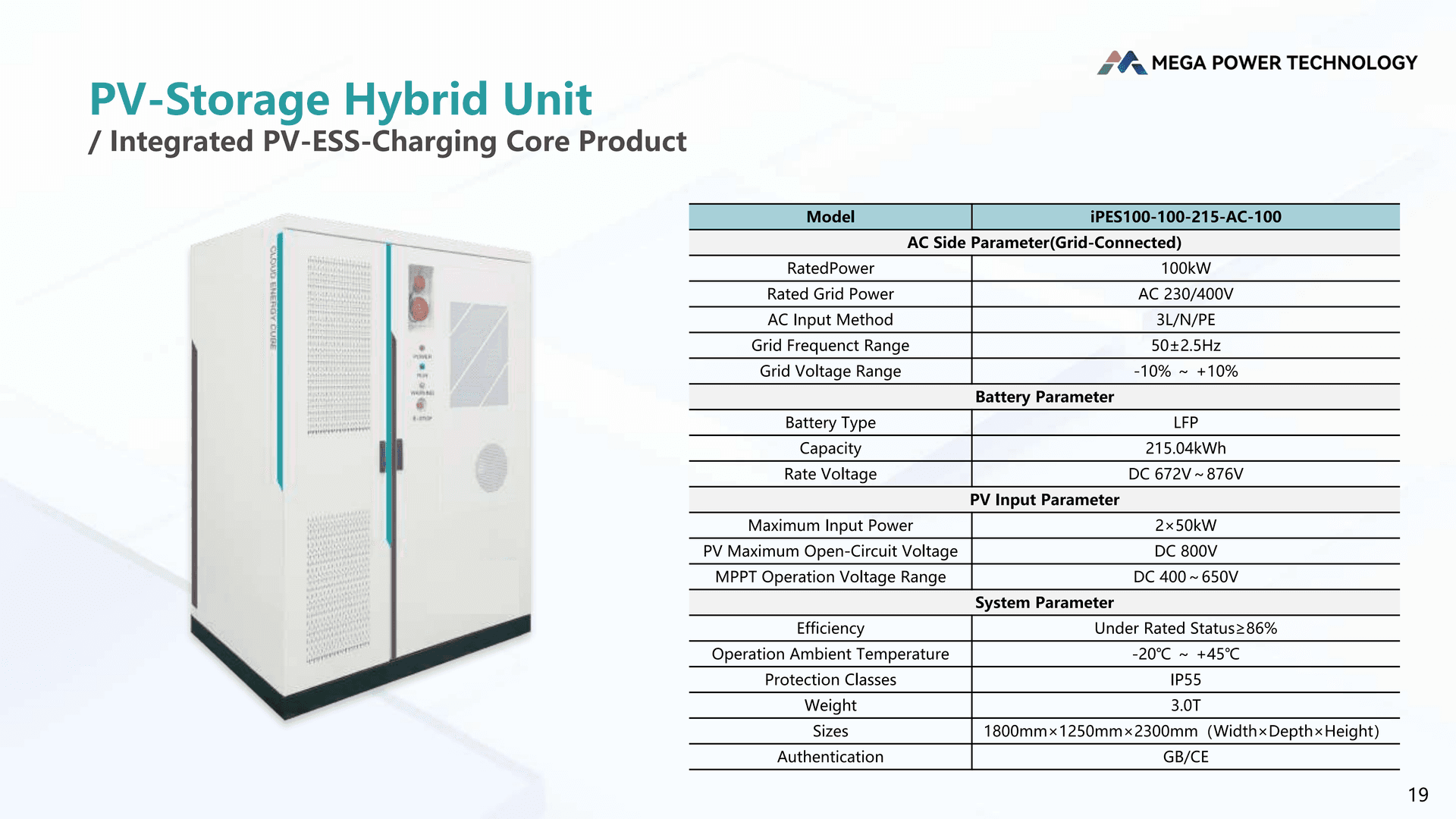 PV-Storage Hybrid Unit iPES100-100-215-AC-100